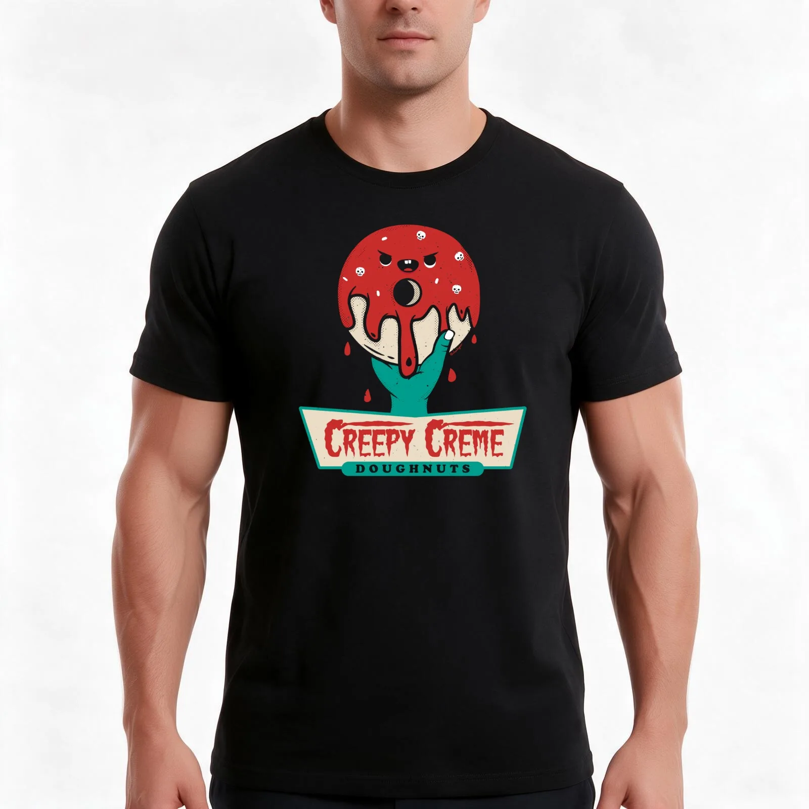 Creepy Creme Doughnuts T-Shirt Summer Casual Cotton Tee Oversized Streetwear Tops Vintage Graphic Print Unisex Men Women