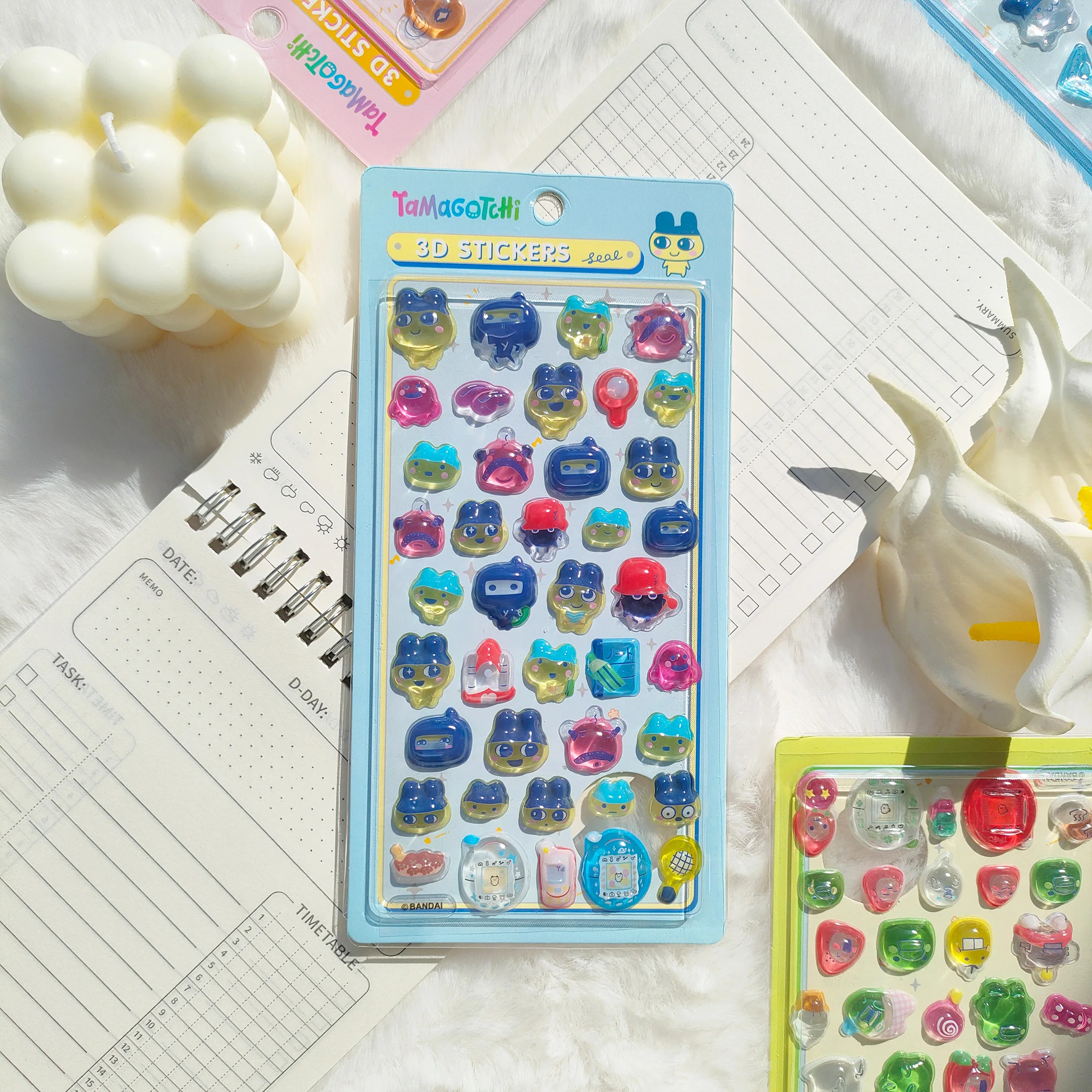 Acrylic Tamagotchi 3D Relief Crystal Stickers Transparent Cute Cartoon DIY Decor For Girls Kids Camera Phone Student