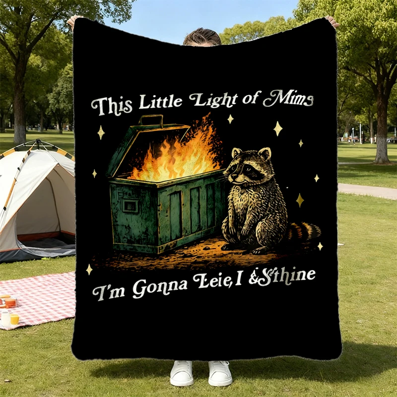 This Little Light of Mine Flannel Blanket, Sarcastic Mental Health Humor Unisex Flannel Throw, Funny Raccoon