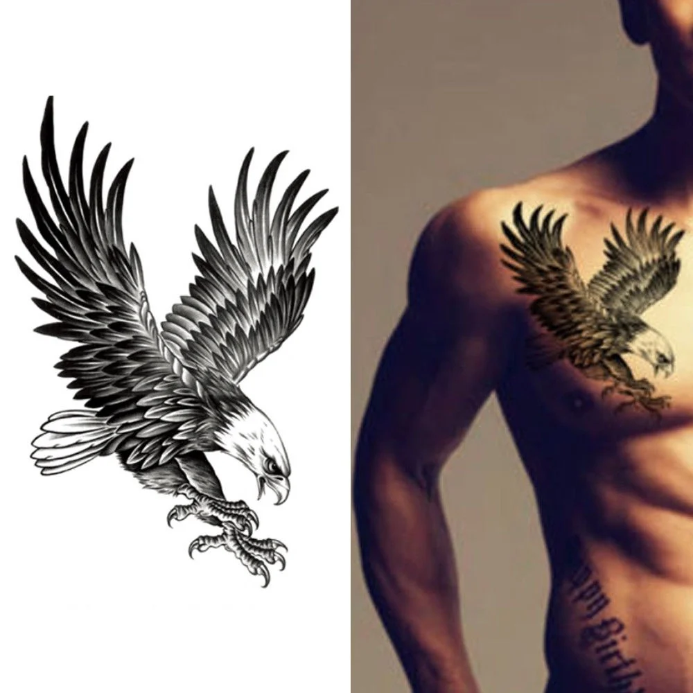 Geometry Cool Temporary Tattoo Sticker waterproof male traditional black eagle flower arm tattoo eagle wings Eagle Fake Tattoo