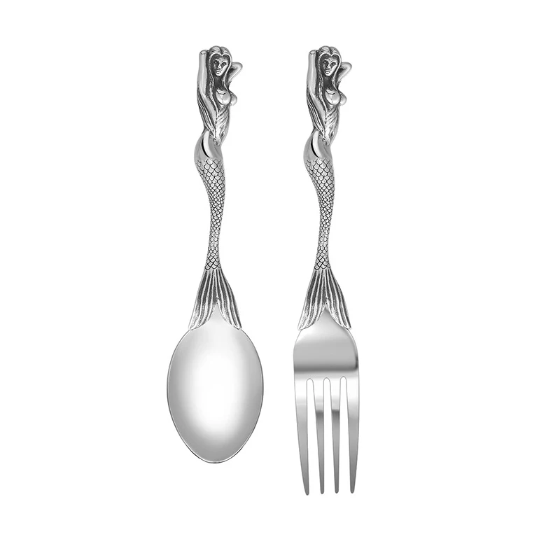 Stainless Steel Skeleton Skull Spoon and Fork Flatware Tableware Angel Mermaid Look Great Gifts Halloween Easter and Christmas