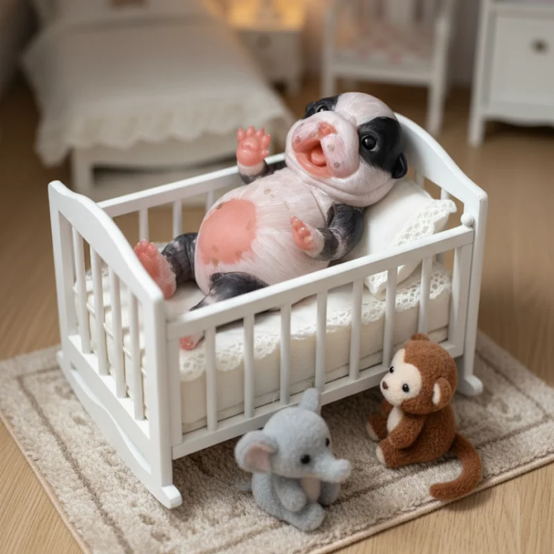 17cmミニシリコン犬人形、口が開く、3Dペイント、ソフトタッチ、キュートなベベリボーン犬人形、子供へのプレゼントに