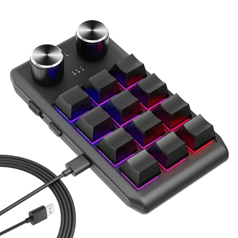 Macro Custom 2 Knob Bluetooth Keyboard, RGB, 12 Key, Mini Button, Gaming Keypad, Mecânica Hotswap Macropad, Ultra-fino