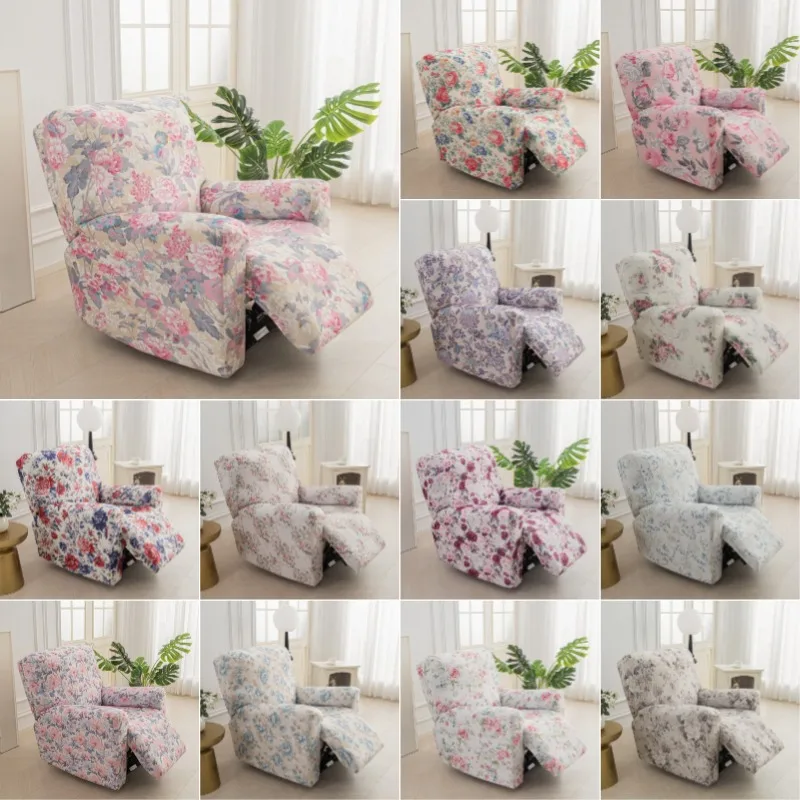 All-inclusive Stretch Milk Silk Flower Recliner Sofa Cover for Living Room Reclining Sofa Cover Protection Relax Armchair Cover