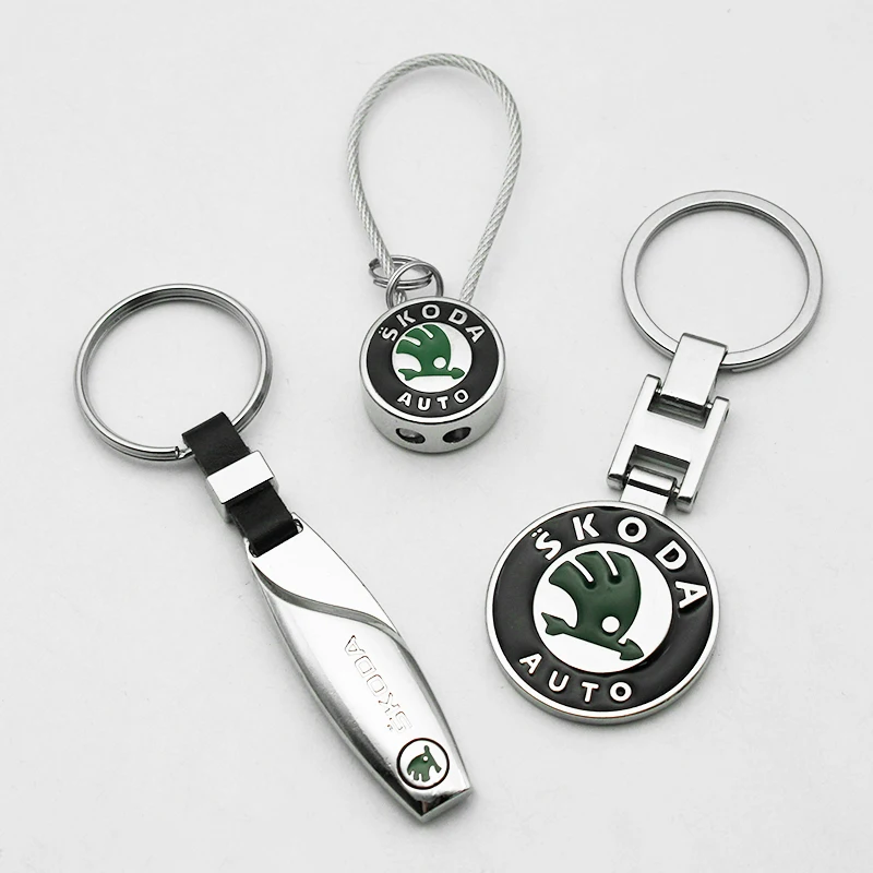 3D metal/leather car shape LOGO key chain car gift jewelry for Skoda octavia fabia rapid yeti superb octavia a5 a7