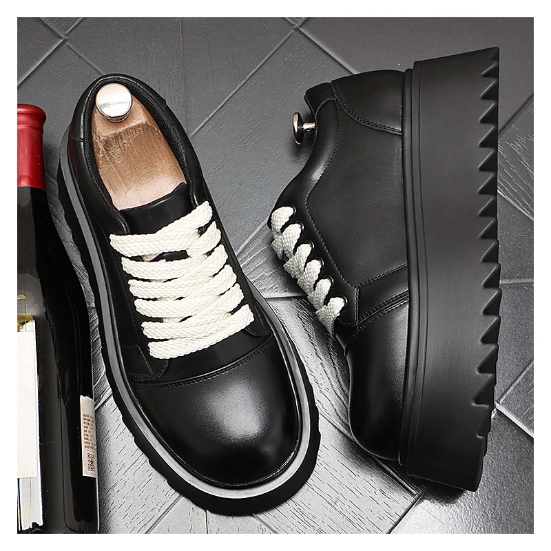 italian brand designer shoes for men fashion stage nightclub natural leather shoe high platform sneakers trend cool footwear man