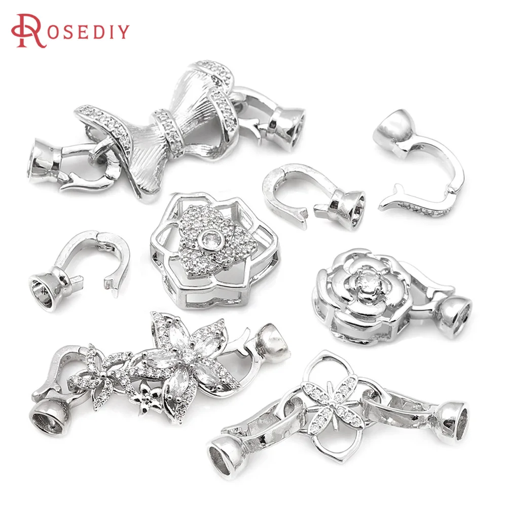 Platinum Color Brass and Zircon Bow-knot Connect Clasps for Leather Rope High Quality Diy Jewelry Making Accessories for Women