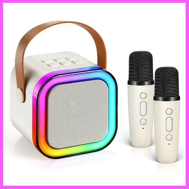 2026 ترقية جديدة لآلة الكاريوكي اللطيفة! أضواء RGB الديناميكية + 2 ميكروفونات لاسلكية، مكبر صوت بلوتوث 5.3، الوالدين والطفل #1