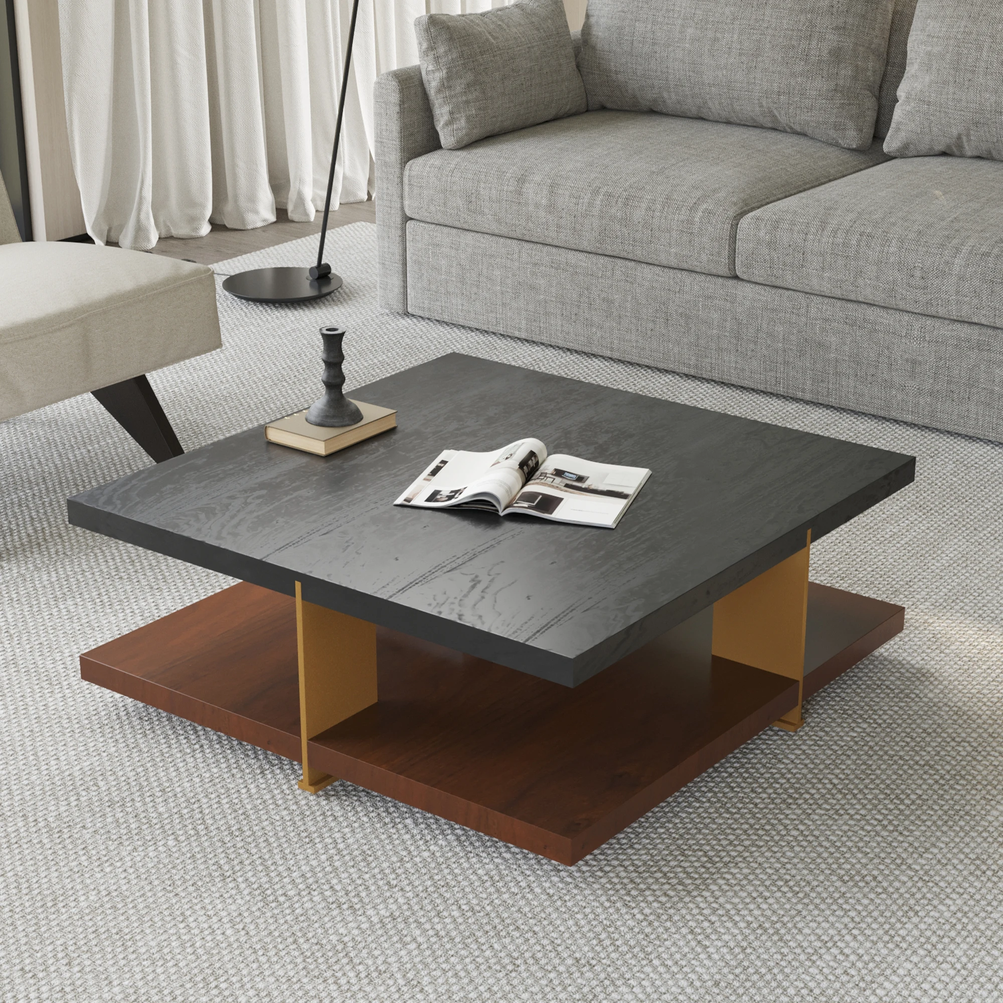 In Stock Drop Shipping Industrial Modern Stainless Steel Wood Square Top Side Oval Center Tea Coffee Table
