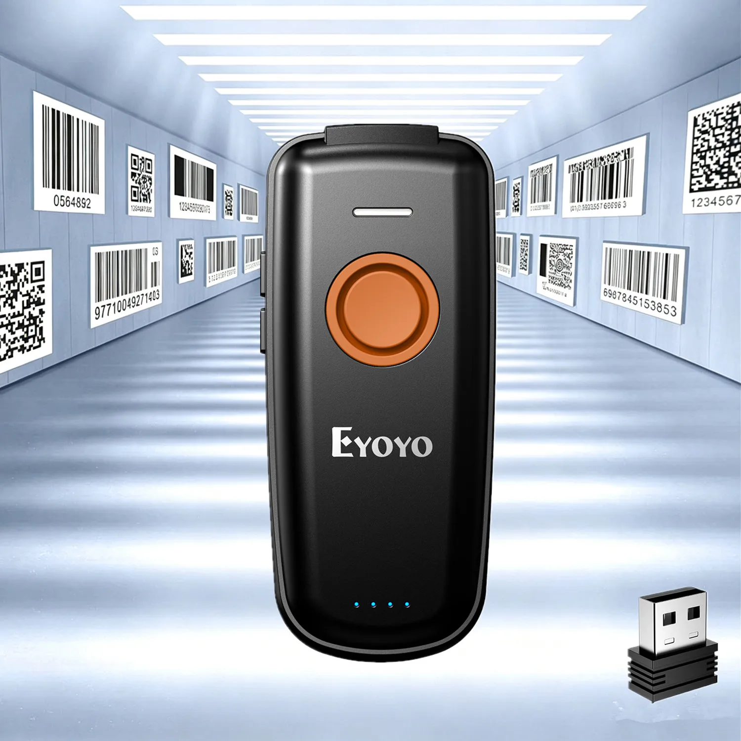 EYOYO Mini Barcode Scanner 1D 2.4G Wireless Bar Code Scanner High-speed 1D barcode Scanning Laser Light Scanning For Courier