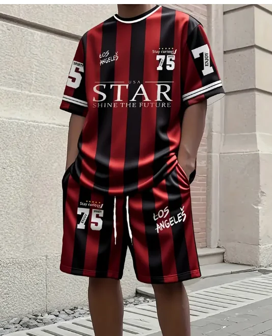 

25 Новый летний комплект, мужская футболка, модный спортивный костюм с американским уличным принтом, спортивный костюм Menn, мужской спортивный костюм, комплект одежды из 2 предметов