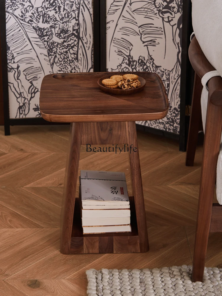 

North America Black Walnut Wooden Sofa Side Table Log Leisure Modern Simple and Light Luxury Square Side Cabinet