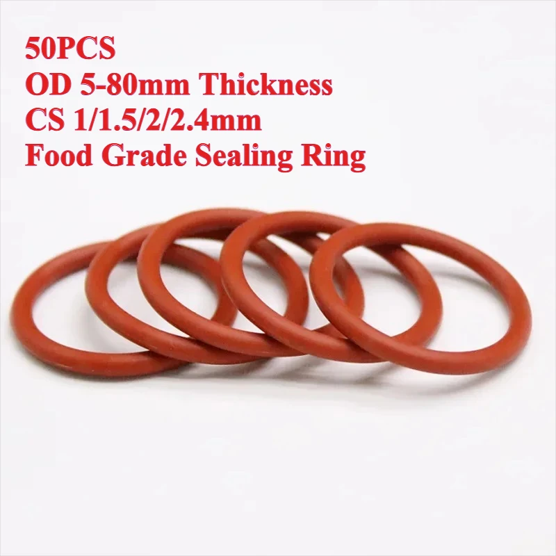 

High-Quality VMQ Food Grade Red Silicone O-Ring OD5mm-90mm, CS2mm 2.4mm - Ring Washer Gaskets for Waterproof & Heat-Resistant
