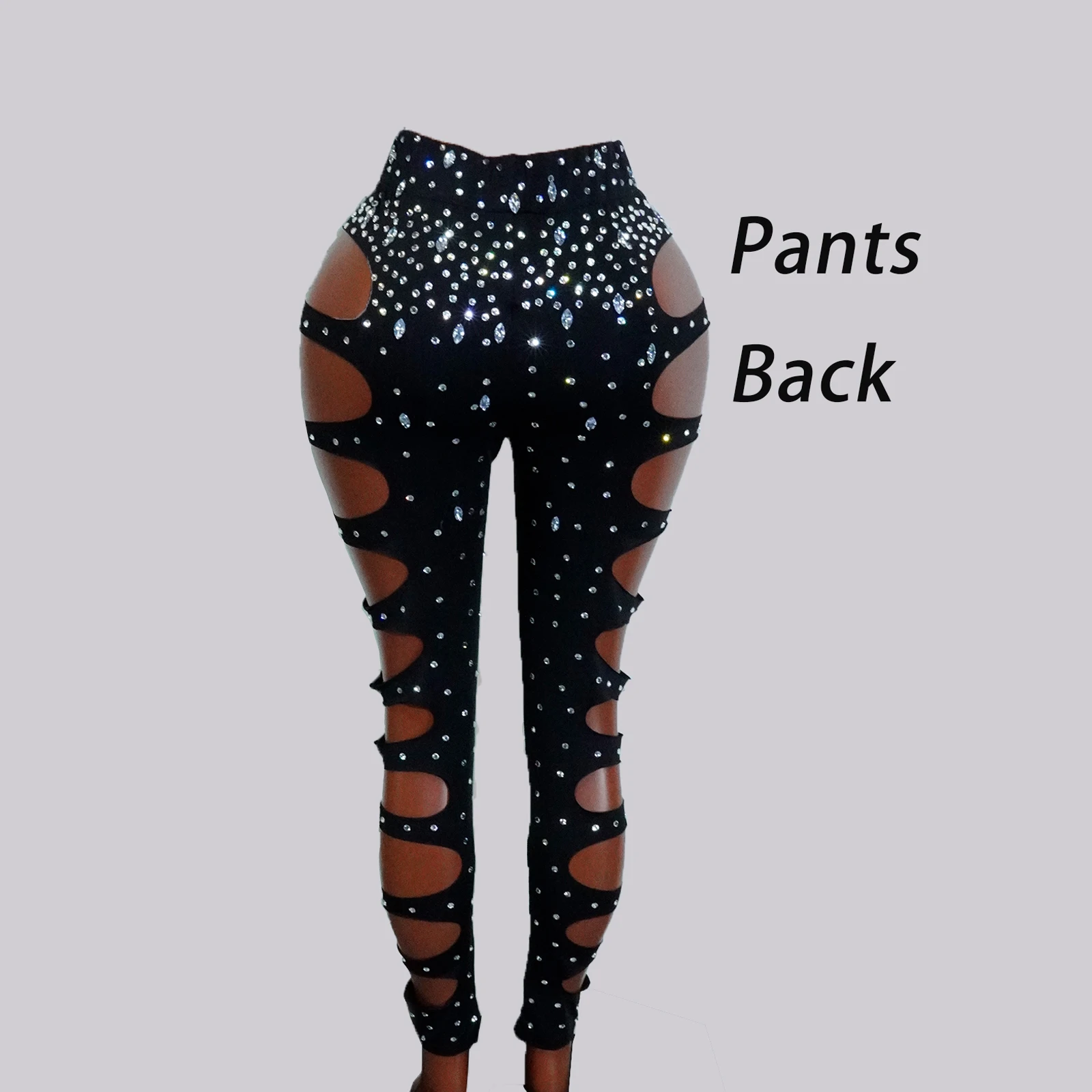 

Sparkle Rhinestones Black Hollow Sexy Top And Pants Stage Outfit Gogo Dance Costume Drag Queen Performace Festival Club Showgirl