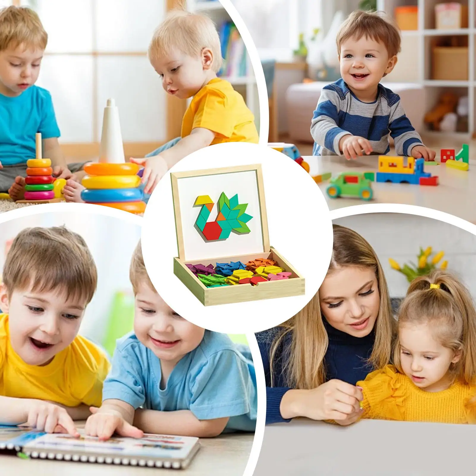 

Головоломки с магнитными фигурами, игрушки для раннего обучения математике и геометрическим рисунком, магниты для воображения, набор деревянных блоков с узором для детей 4-8 лет