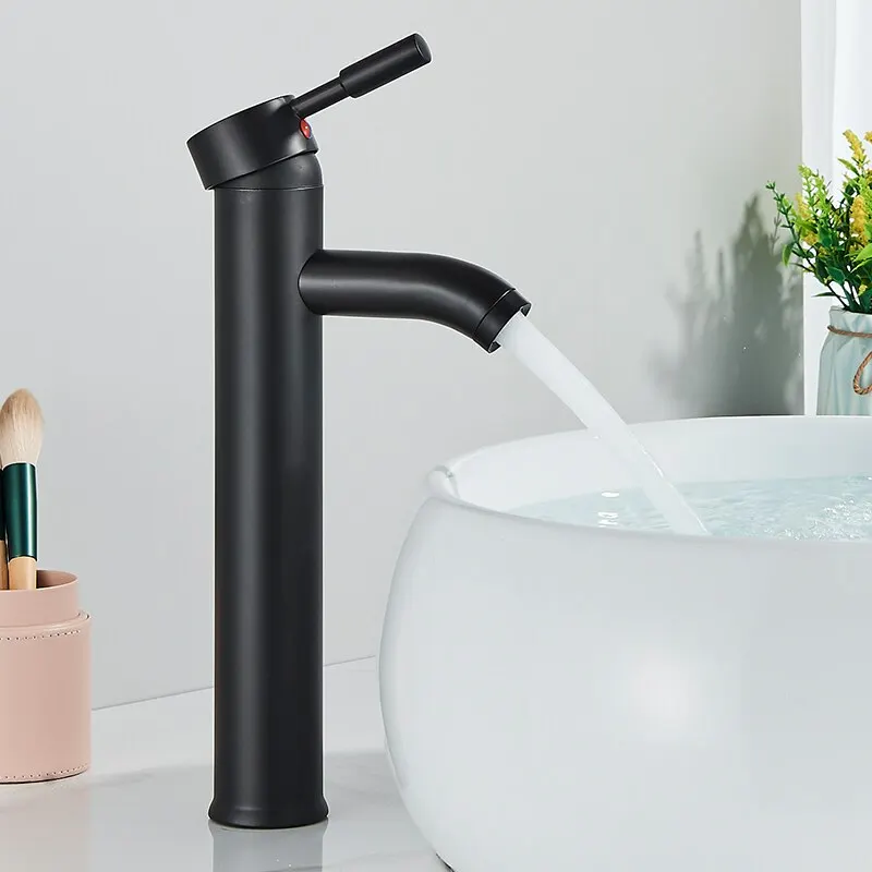 

Matte Black Bathroom Faucet Minimalist Hot Cold Water Sink Mixer Tap Deck Mount Stainless Steel Basin Faucet Single Hole Tapware