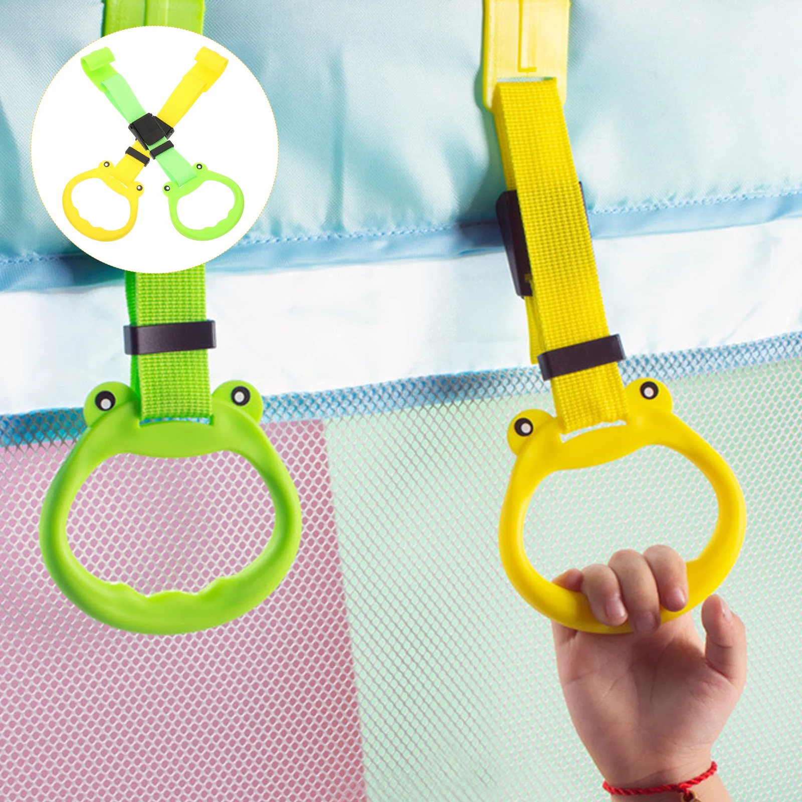 

2Pcs Baby Crib Pull Rings Lightweight Portable Infant Walking Training Aid Clip for Nursery Rail Support Handle