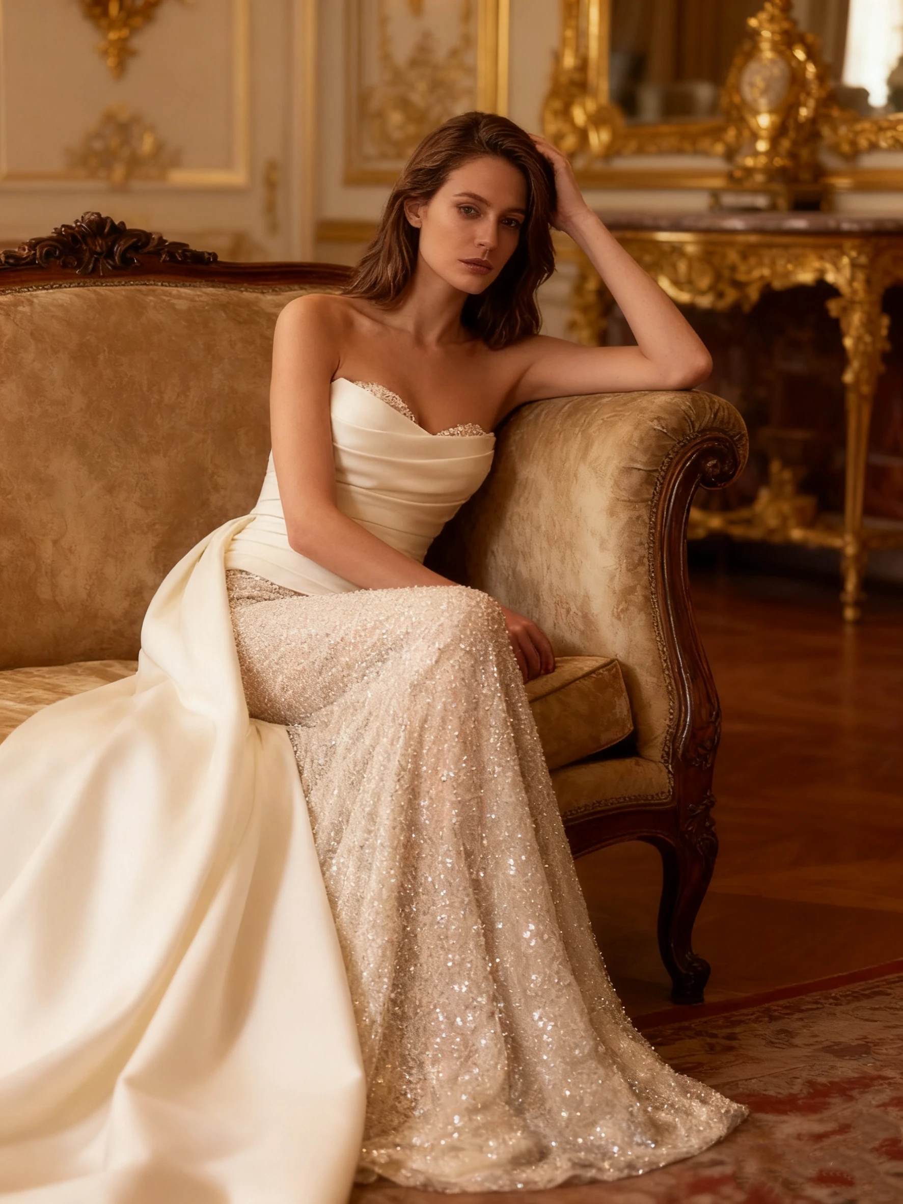 فستان زفاف غمد بدون حمالات مخصص مع خط عنق على شكل قلب من قماش الساتان برباط خلفي بطول الأرض سويب تراين للعروس #4