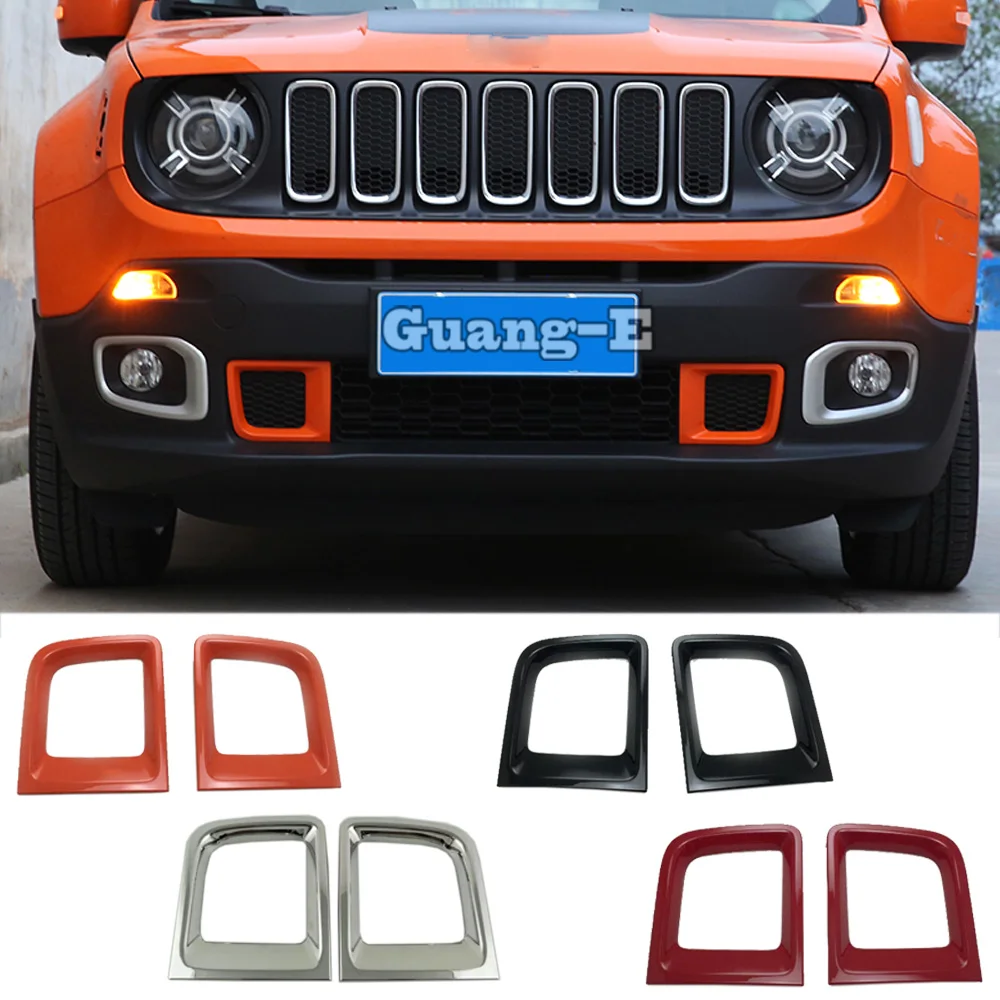 For Jeep Renegade 2017 2018 2019 2020 ABS Chrome Car Front Vent Frame Plate Trim Racing Grid Grill Grille Hoods Panel Part 2pcs