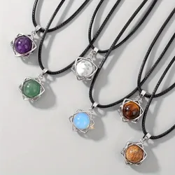 Natural Reiki Crystal Six-pointed Star Pendant Necklace Women Men Healing Quartz Stone Amethysts Tiger Eye NecklacesStar Jewelry