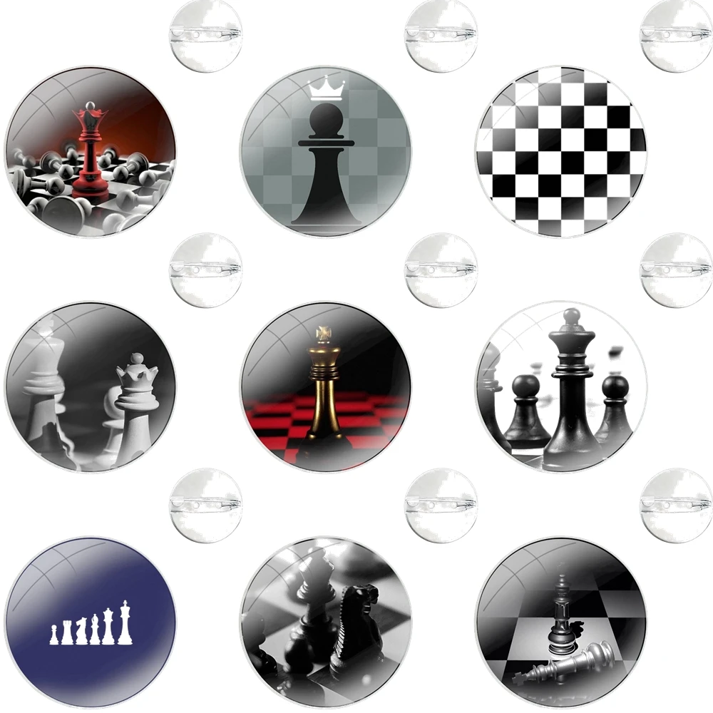 Pins Badge Metal Brooches For Clothes Backpack Decoration gift Black and white chess board