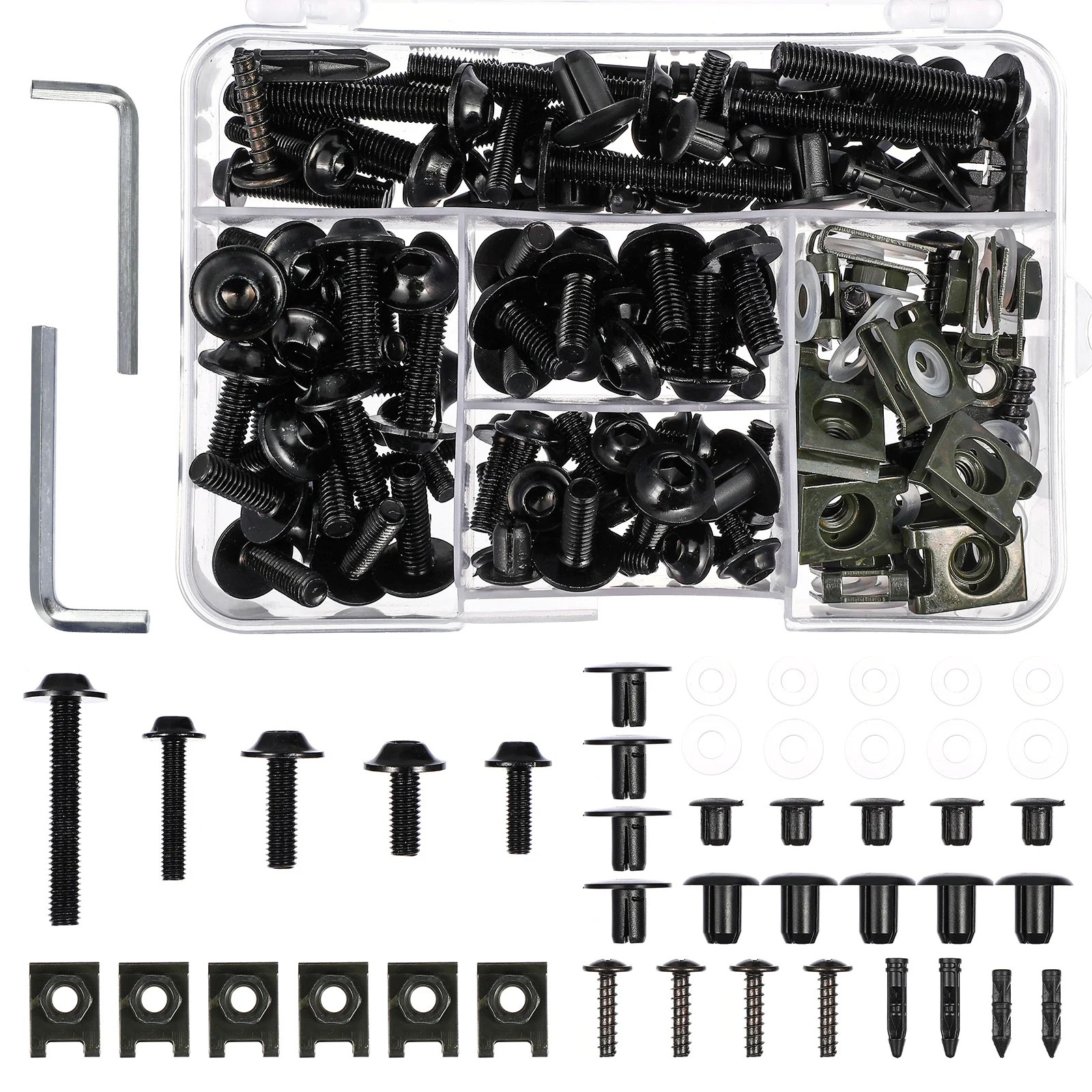 

149Pcs Motorcycle Bolt Replacement Accessory Set Stainless Steel Screws Nuts for Windshield Fairing Decor (Black)
