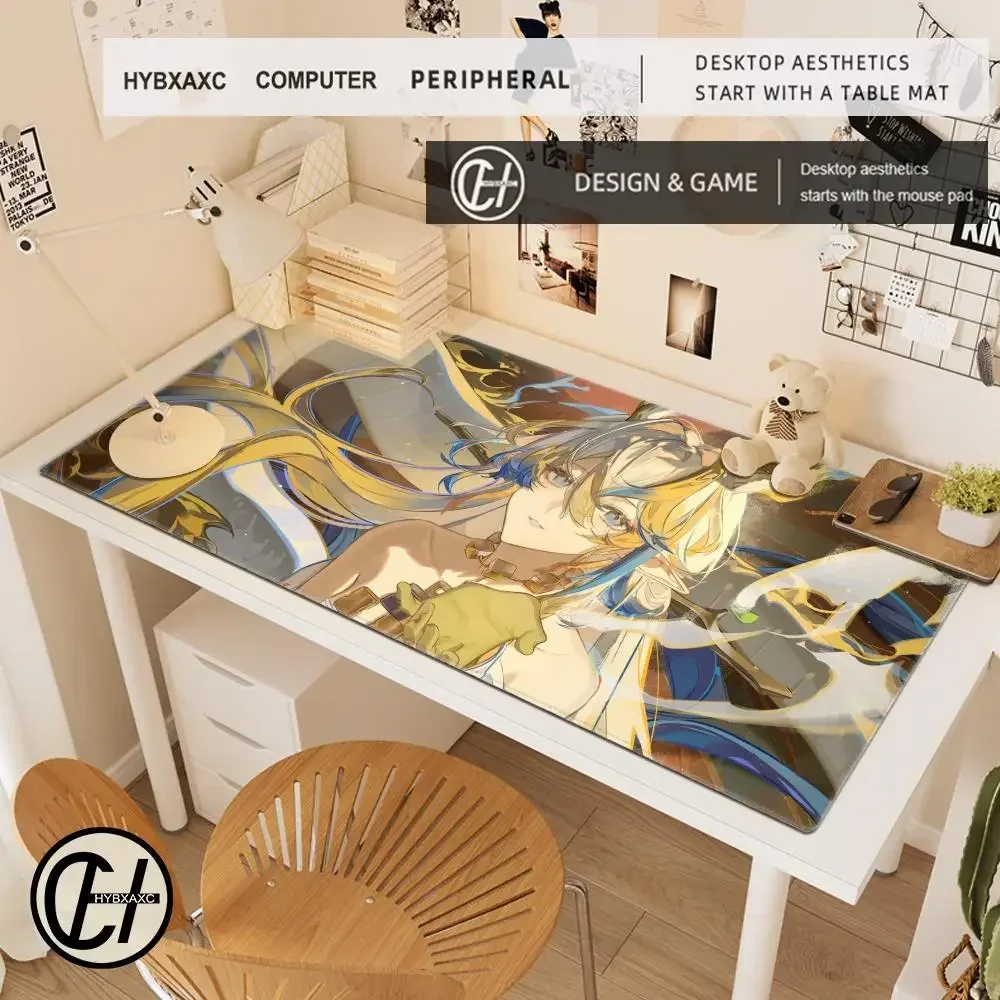 HYBXAXC Muismat Bureau Schattig HD Bureauonderlegger Uitgebreide gamingtoetsenbordmatten Grote XXL Gamer Arknights Shu Schattig meisje muismat 90x40