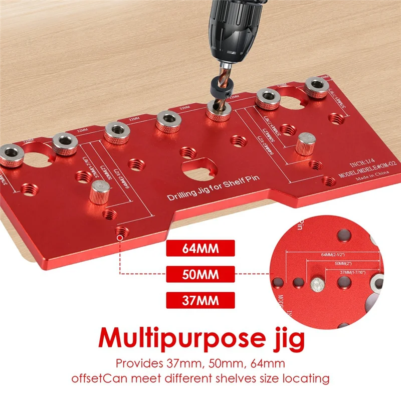 

A04G-Shelf Pin Jig 32Mm Spacing Aluminum Alloy Shelf Pin Drilling Guide Precise Straight Hole Cabinet Mounting Template