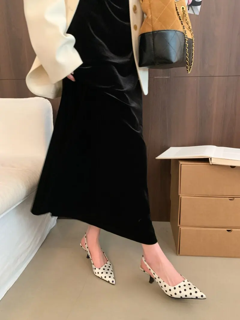 

New Spring Wedges Heel Women Mary Jane Shoes Concise Shallow Slip on Shoes Ladies Elegant Pointed Toe Dress Polka Dot Pumps