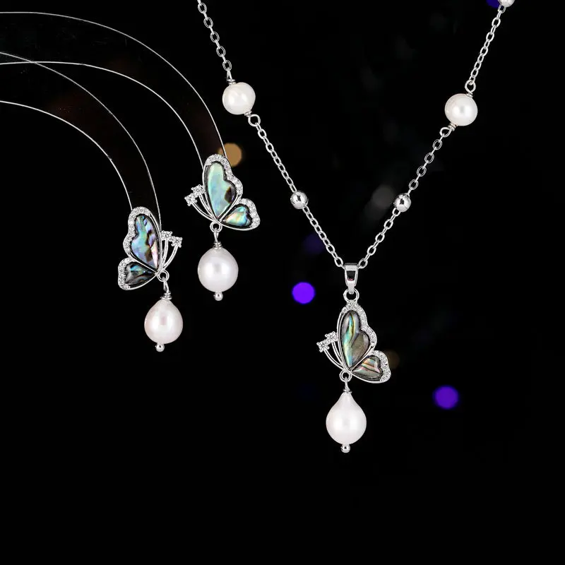 

Niche high-end earrings, collarbone chain, natural abalone, shell, Baroque pearl, butterfly jewelry
