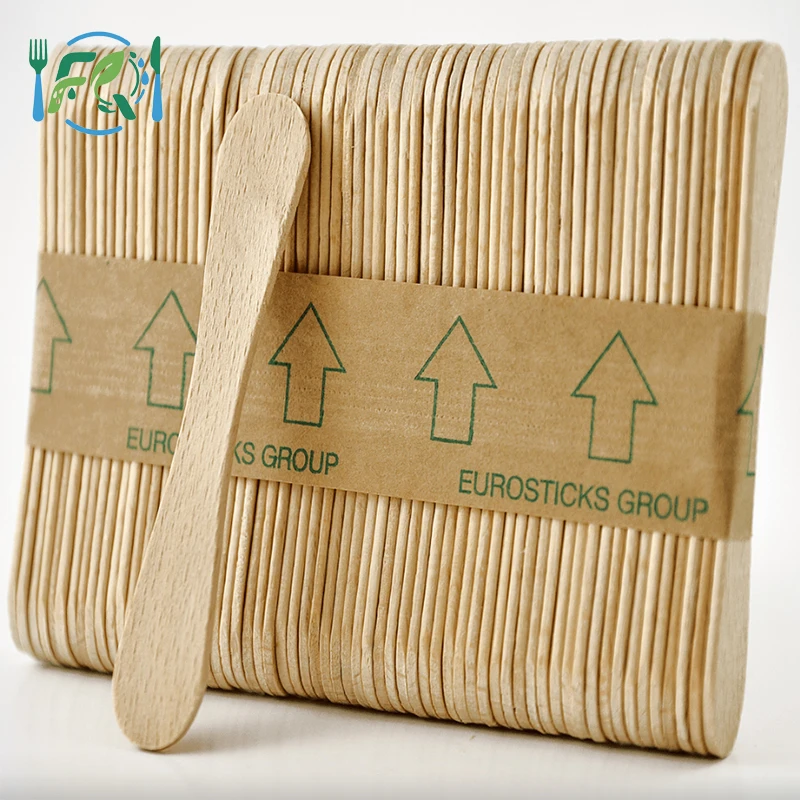 

114mm Eco-friendly Flexible Portable Disposable Beech Wood Round Edged Ice Cream Scoop & Stick Food Grade Biodegradable
