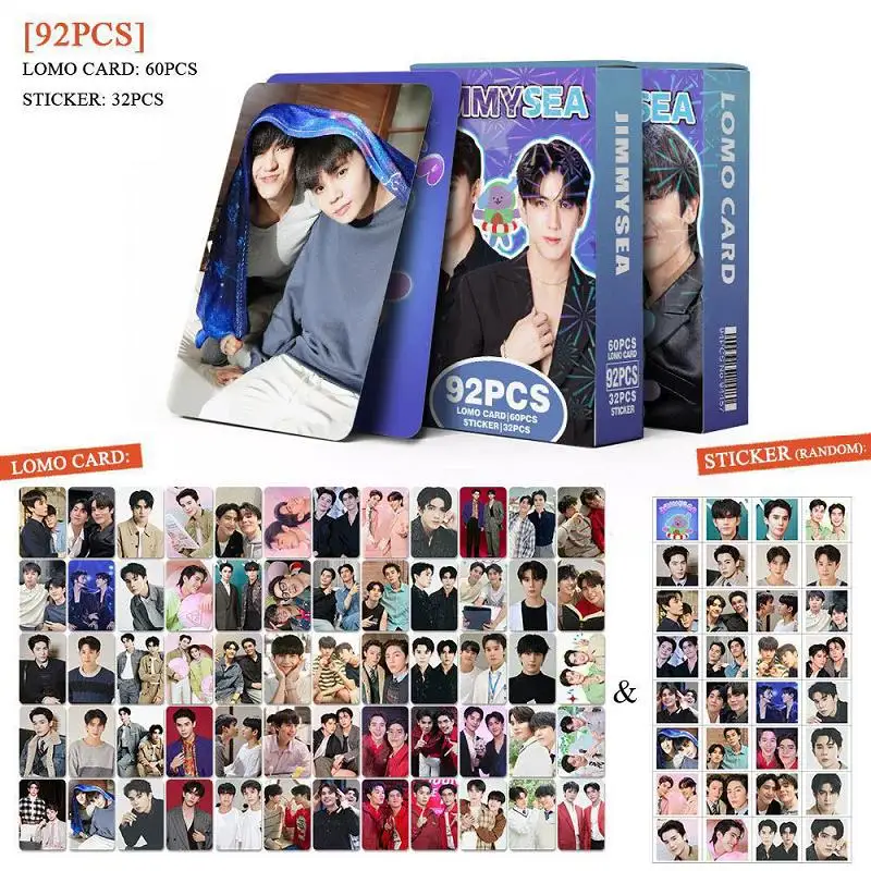 92PCS JimmySea Thai BL CP Lomo Trading Cards Double Sided HD Printed Celebrity Photos with Stickers Fan Collection Gift