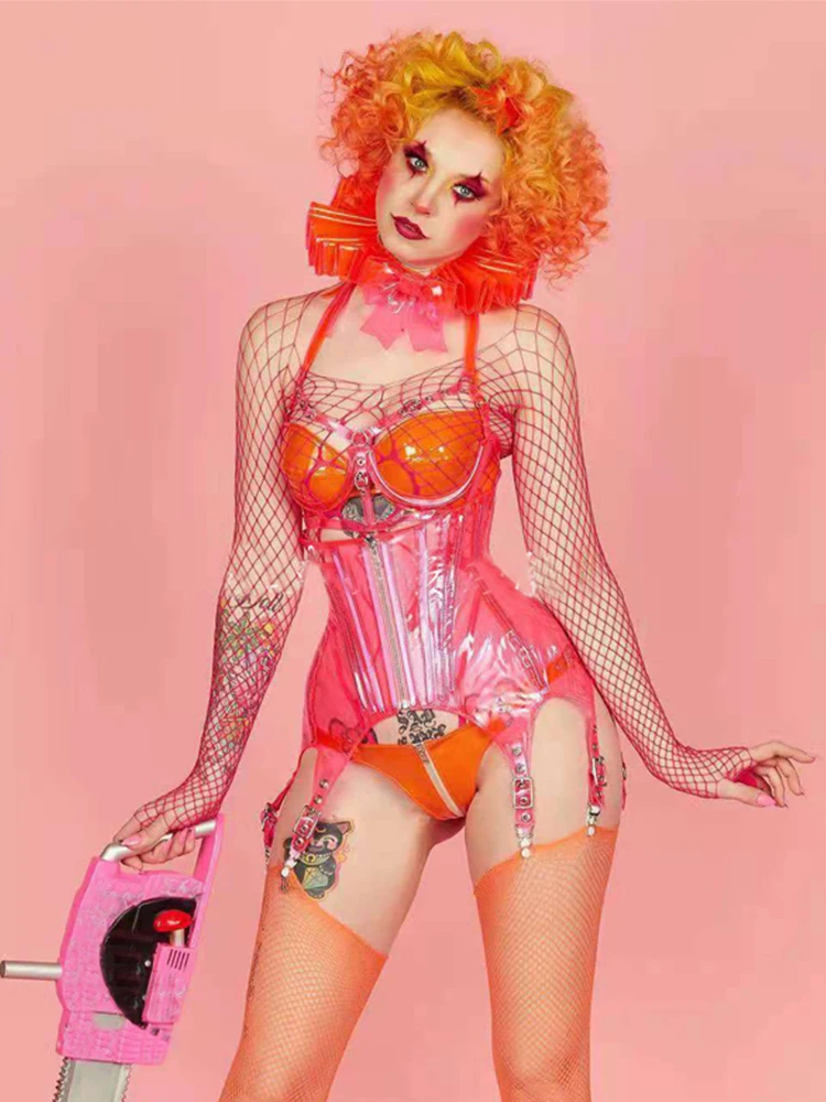 2025 Women Sexy Nightclub Ds Gogo Performance Stage Clothes Clown Bikini Bodysuit Party Rave Outfits Festival Cosplay Wear yj444