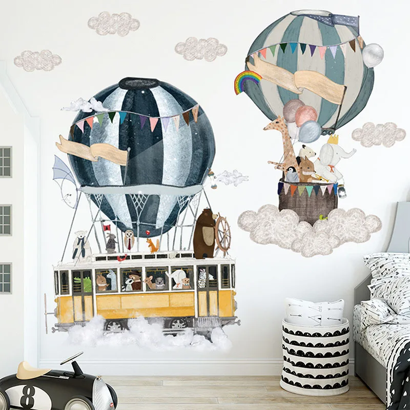 Cartoon hot air balloon bus wall sticker living room bedroom children's room wall sticker