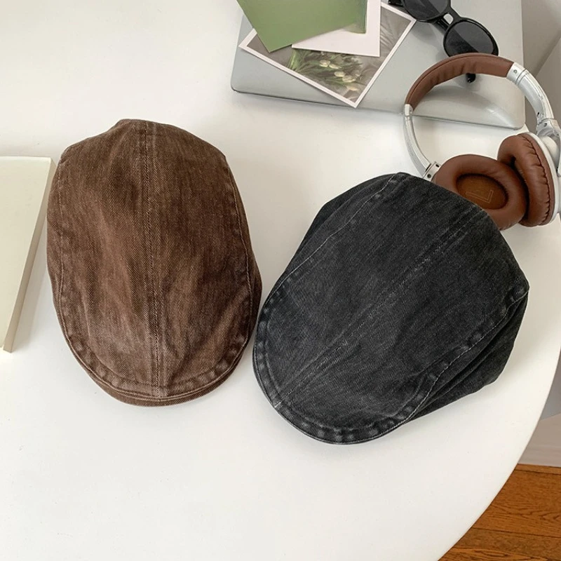High-end Washed Denim Cap - Perfect for Kids Trendy Chick Versatile Fedora Beret New Style American Retro Distressed Forward Hat