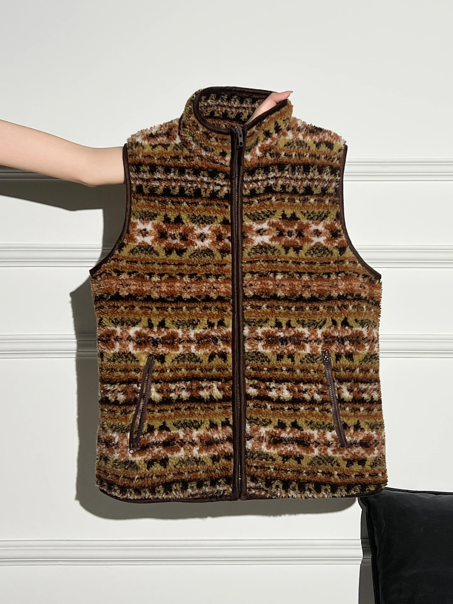 

La Chapelle Women's Knitted Svel round Ne Vest Faer Island Design Outerwear Base Layer Inner Wear Top Zipper Sle