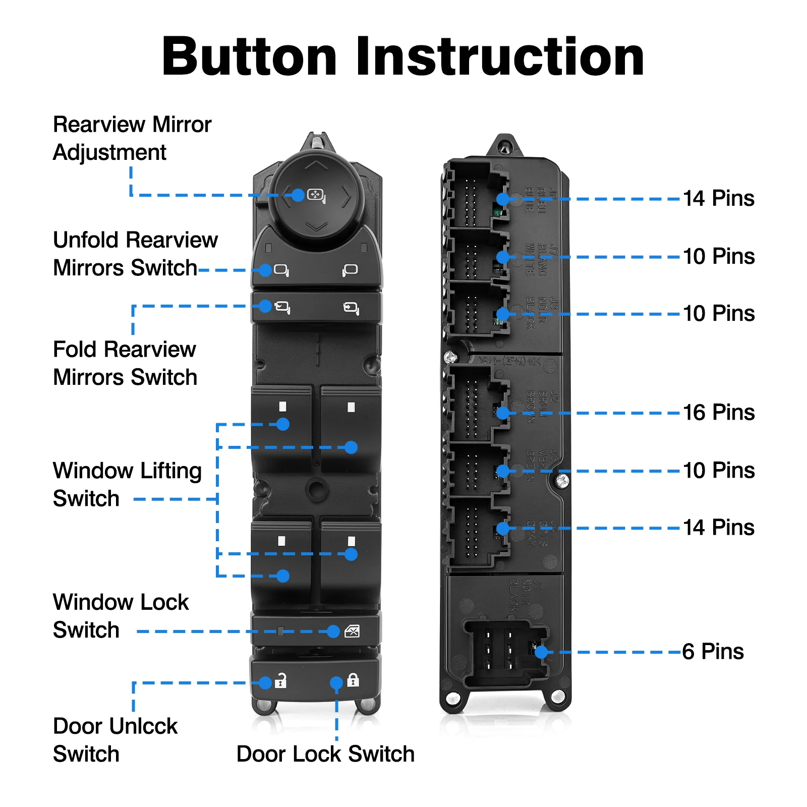 Power Window Master Switch Control Button with Light Front Left Driver for Cadillac Chevrolet Silverado GMC Sierra Yukon20835552