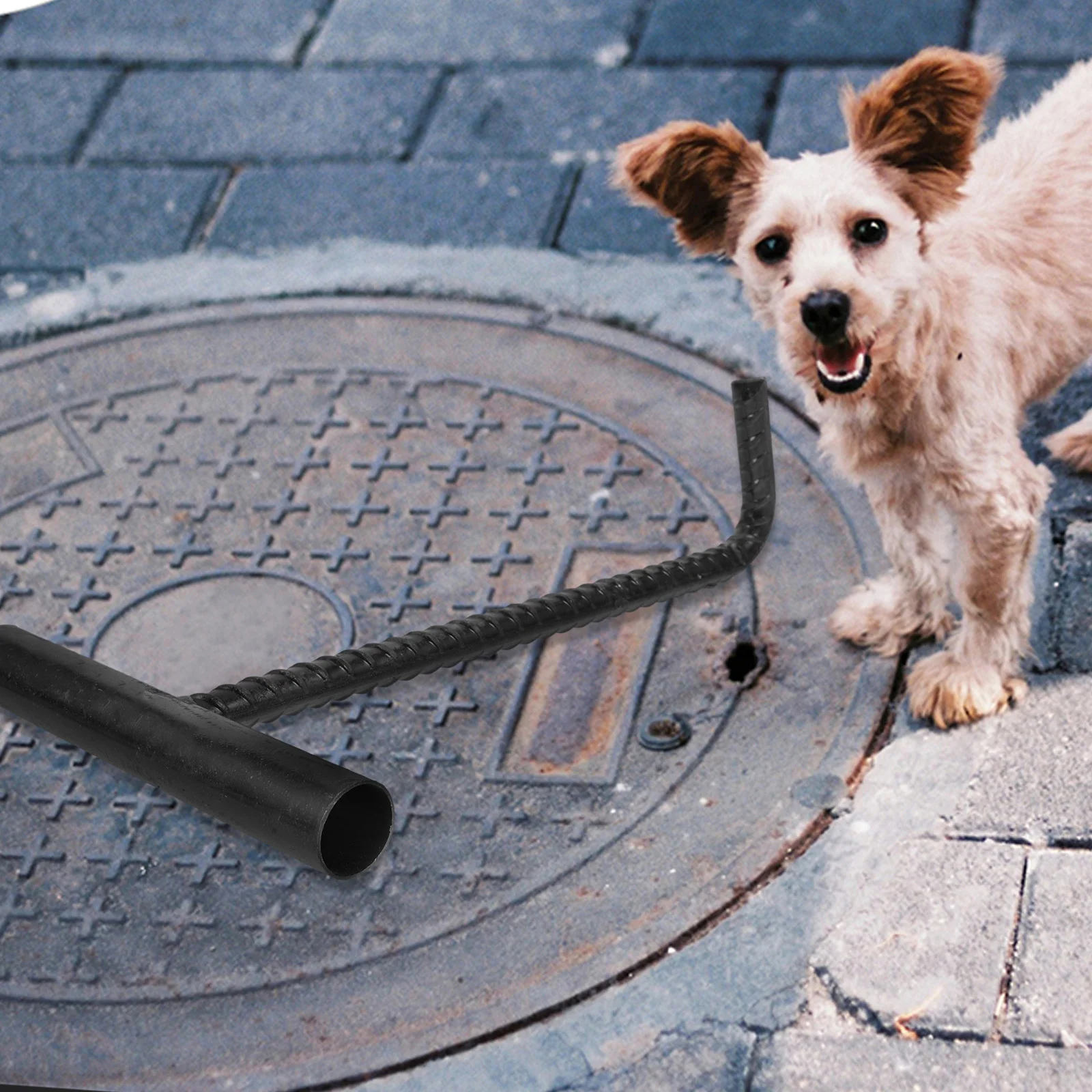 

Stainless Steel Manhole Cover Hook T Shaped Handle Heavy Duty Drain Grate Lifter for Sewer Maintenance and Factory Use Roll Up