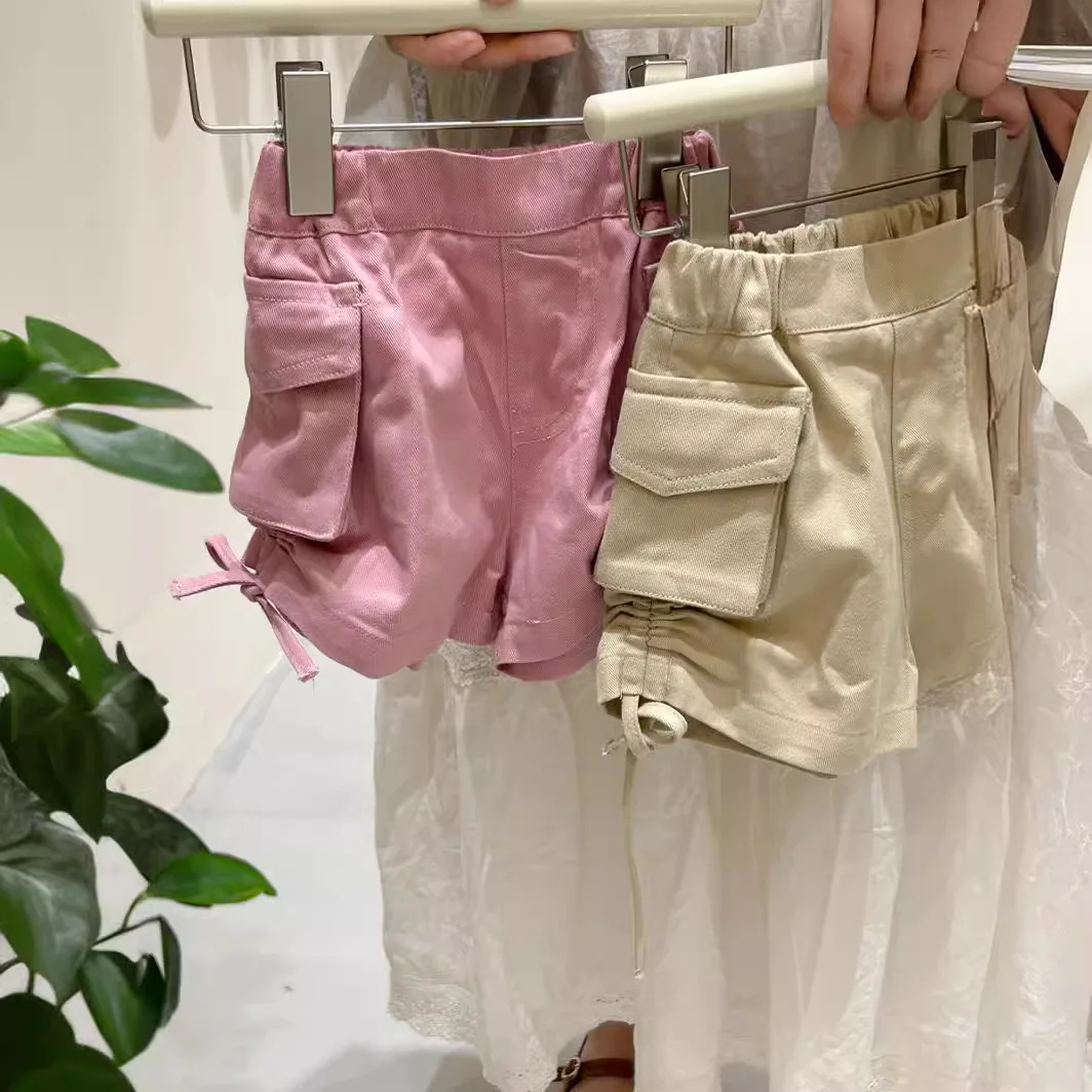 

Kids Pants Girls New Summer Short Korean Drawstring Fashion Versatile Pants 2024 Elastic Waist Streetwear Causal Simple