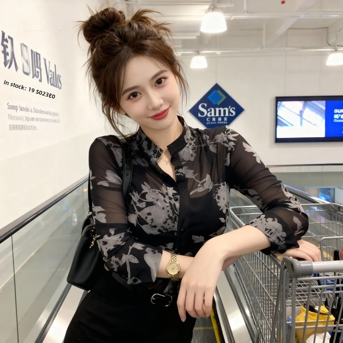 Black Lace Thin Long Sleeve Shirt Women's New Style Spring High Sensation Personality Base Top Micro Transparent French Style...