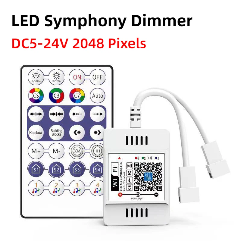 DC5V-24V Wifi LED kontroler SPI pojedyncze/podwójne wyjście 144W 2048 pikseli z 28 klawiszami głosowy pilot muzyczny do taśmy LED WS2812B