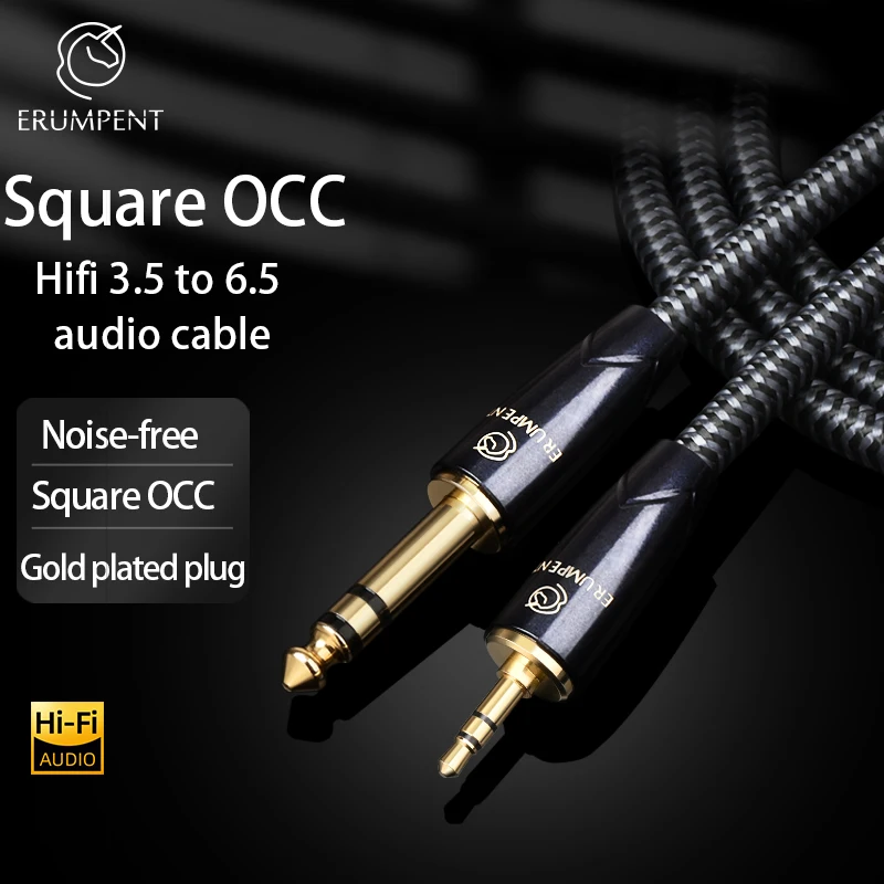 

ERUMPENT 3.5 to 6.5mm Auxiliary Cable For Computer Amplifier Speakers 3.5 to 6.5 Jack 6N OCC Audio Cable