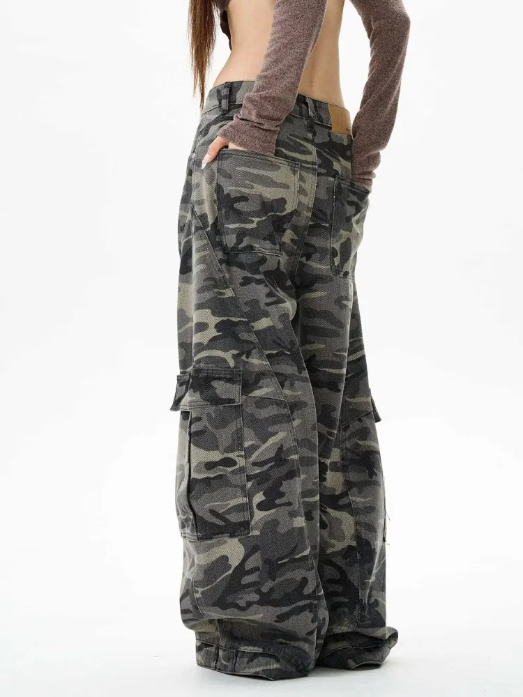 2025 Trashy Y2K ملابس الشارع الشهير سراويل جينز فضفاضة مموهة للنساء 90S ملابس عتيقة ملابس داخلية واسعة الساق سراويل نسائية