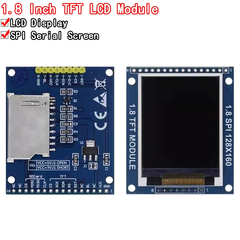 Tft-arduino,pcbアダプター用のLCDディスプレイモジュール,1.8インチシリアル,spi,tft,ic,128x160,ドットマトリックス,3.3v,5v,ioインターフェース,cmpatible,lcd1602