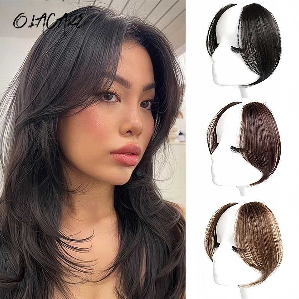 OLACARE Synthetic Wig Clip In Hair Bangs Hairpiece 2Pcs Middle Part Two Bang Hair Pieces Clip In Extensions For Women Girls