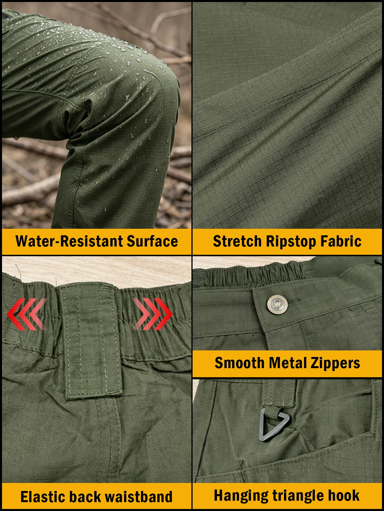 Men's Flex Tactical Pants, Lightweight Ripstop Tactical Cargo Pants, Outdoor Commuting and Training Pants, Abrasion-Resistant, Water Resistant Cargo Pants, Work Pants Multi Pockets Hiking Outdoor Casual Pants, Durable Trousers,  (No Belt, Army Green) - view 8