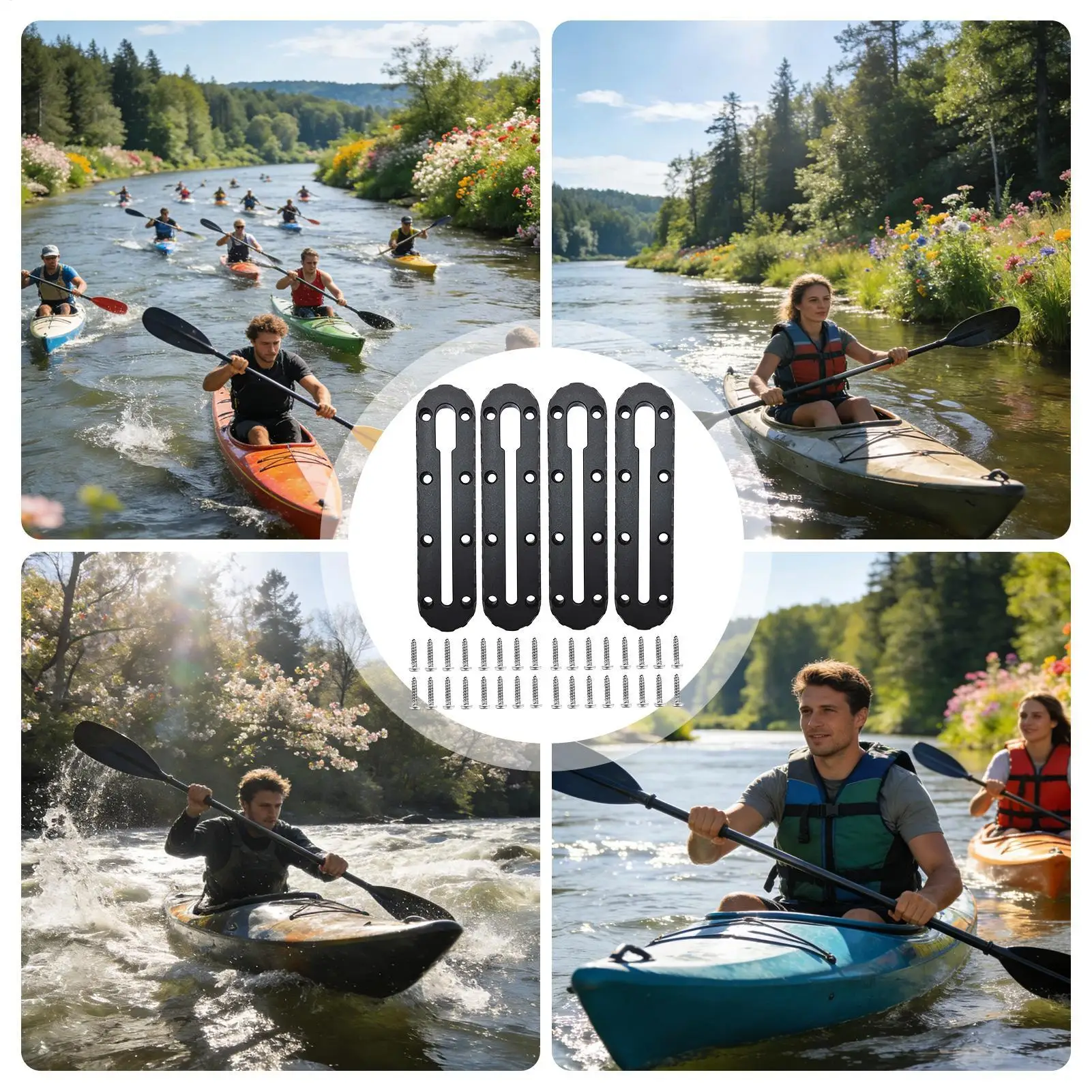 カヤックギアトラックネジ付き-4-ピースユニバーサル多機能カヤックギアトラックアクセサリー魚群探知機カップホルダークリート用