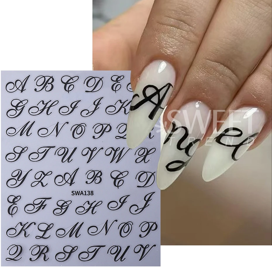 2/5 قطعة القوطية الرومانية رسالة مسمار ملصقات Y2K أسود أحمر الأبجدية تصميم ذاتية اللصق ملصق مائي الكلمات الإنجليزية DIY بها بنفسك مانيكير الديكور