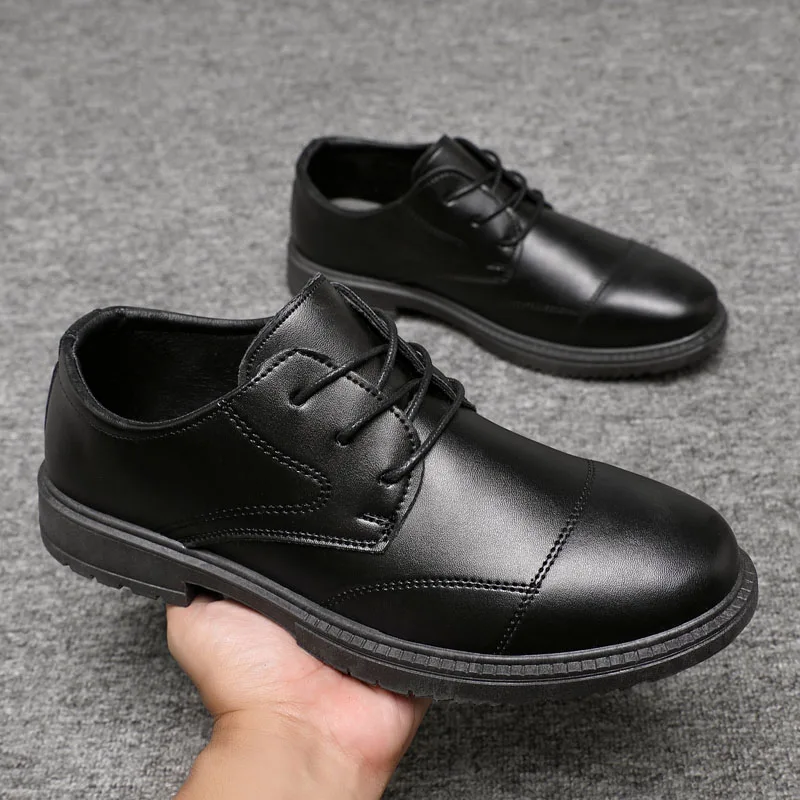 

2025 Men's Leather Shoes Soft-soled Lace-up Flats Casual Fashionable Men's Footwear Men's Work Shoes for Students Interv