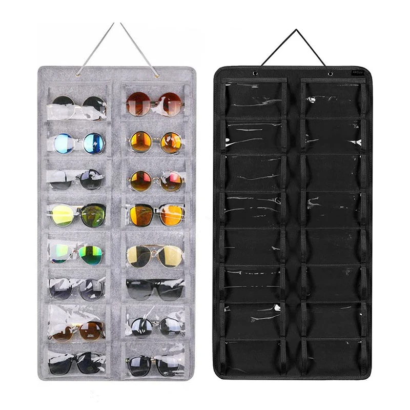 Hanging Pvc Wall Bag 16 Slots Felt Eyeglasses Stand Holder for Sunglasses Glasses Storage Display Hanging Bag Organizer Pocket